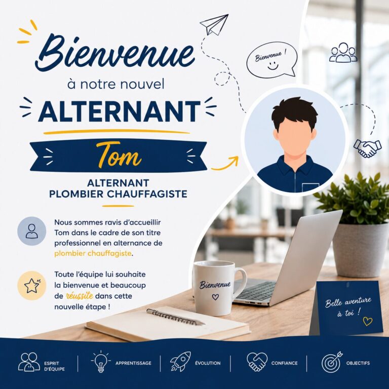 Bienvenue à Tom, notre nouvel alternant plombier chauffagiste