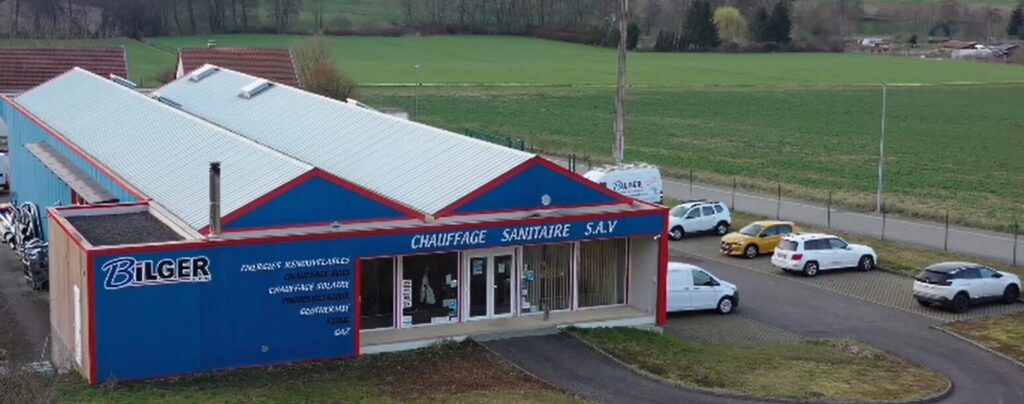 Vue aérienne des locaux Bilger & Fils à Riespach